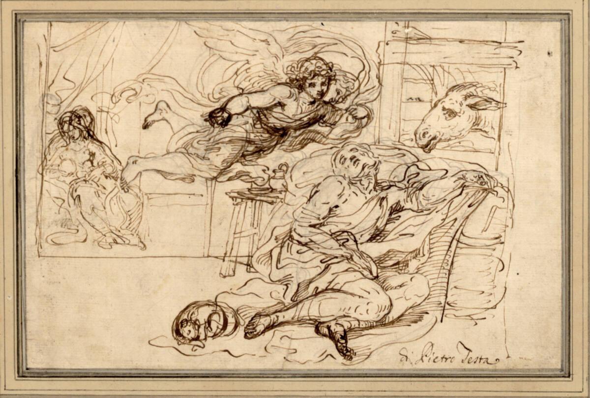 Pietro Testa, Der Traum des heiligen Josef. (Im Vordergrund schläft, auf der Erde sitzend, der …