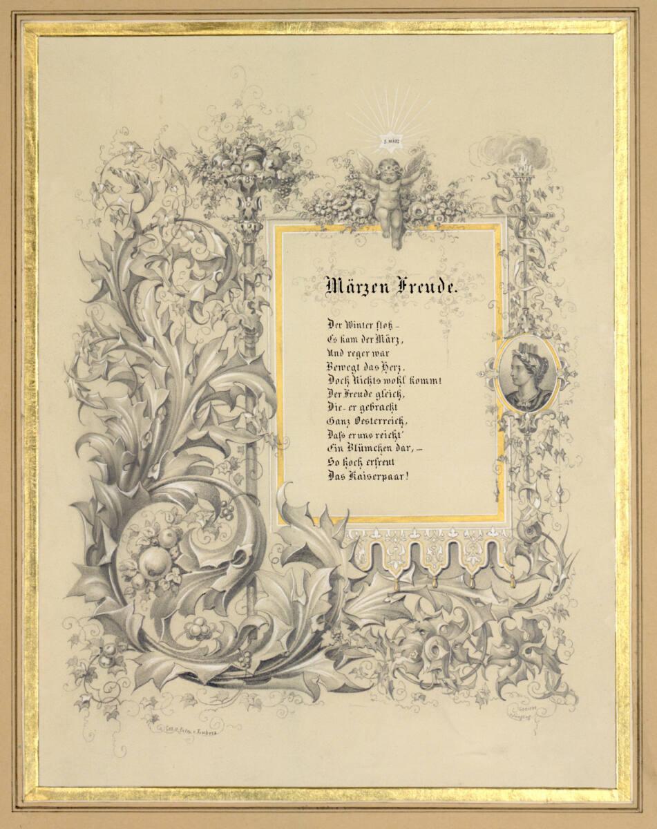 Gedicht und Illustration "Märzenfreude" auf die Geburt der Erzherzogin Sophie (Friederike Dorot…
