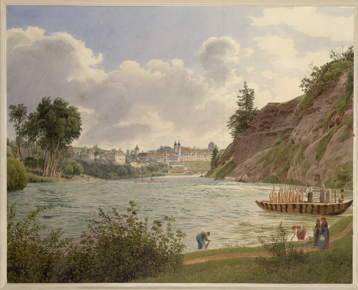 Lambach in Oberösterreich (Guckkastenblatt), Jakob Alt, 1838