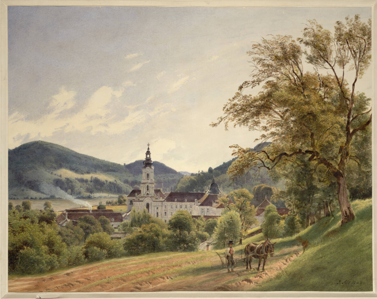 Stift Wilhering bei Linz (Guckkastenblatt), Jakob Alt, 1844