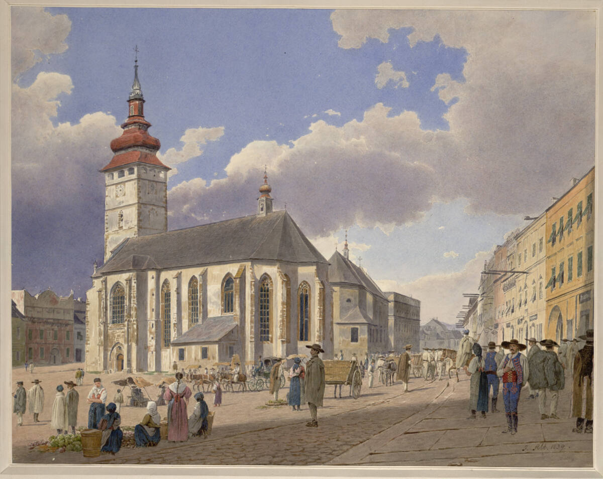 Platz in Eperies (Guckkastenblatt), Jakob Alt, 1839