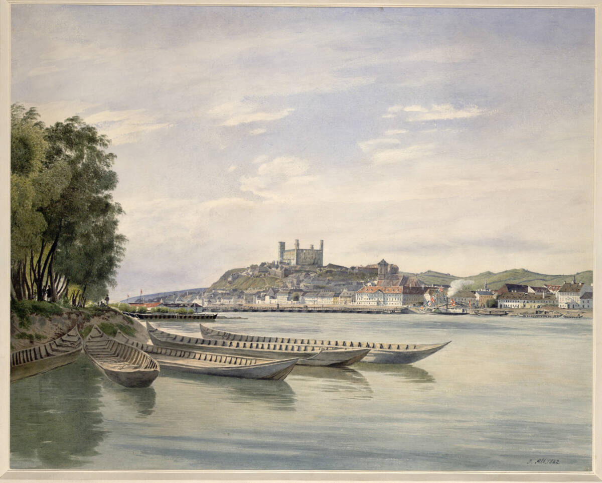 Blick auf Pressburg (Guckkastenblatt), Jakob Alt, 1842