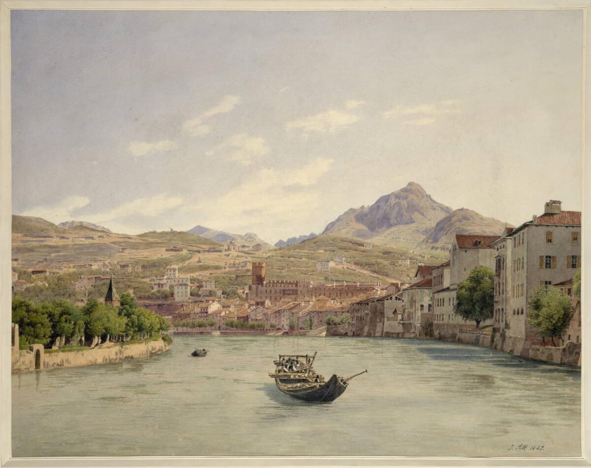 Jakob Alt, Trient von der Etschbrücke (Guckkastenblatt), Inv. Nr.: 22550