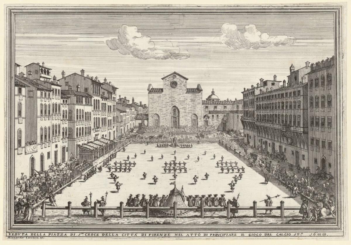 Anonym, Calcio Storico auf der Piazza Santa Croce in Florenz, 1688, Inv. Nr.: DG2015/216