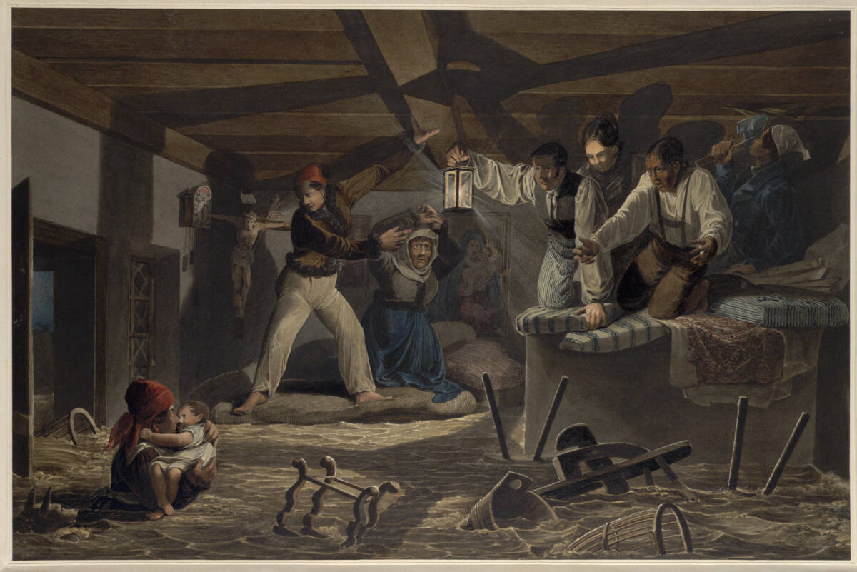Im Hause des Müllers Christ in Leopoldau vom 1. März 1830, 1.30 Uhr (Guckkastenblatt), Eduard Gurk, 1840?