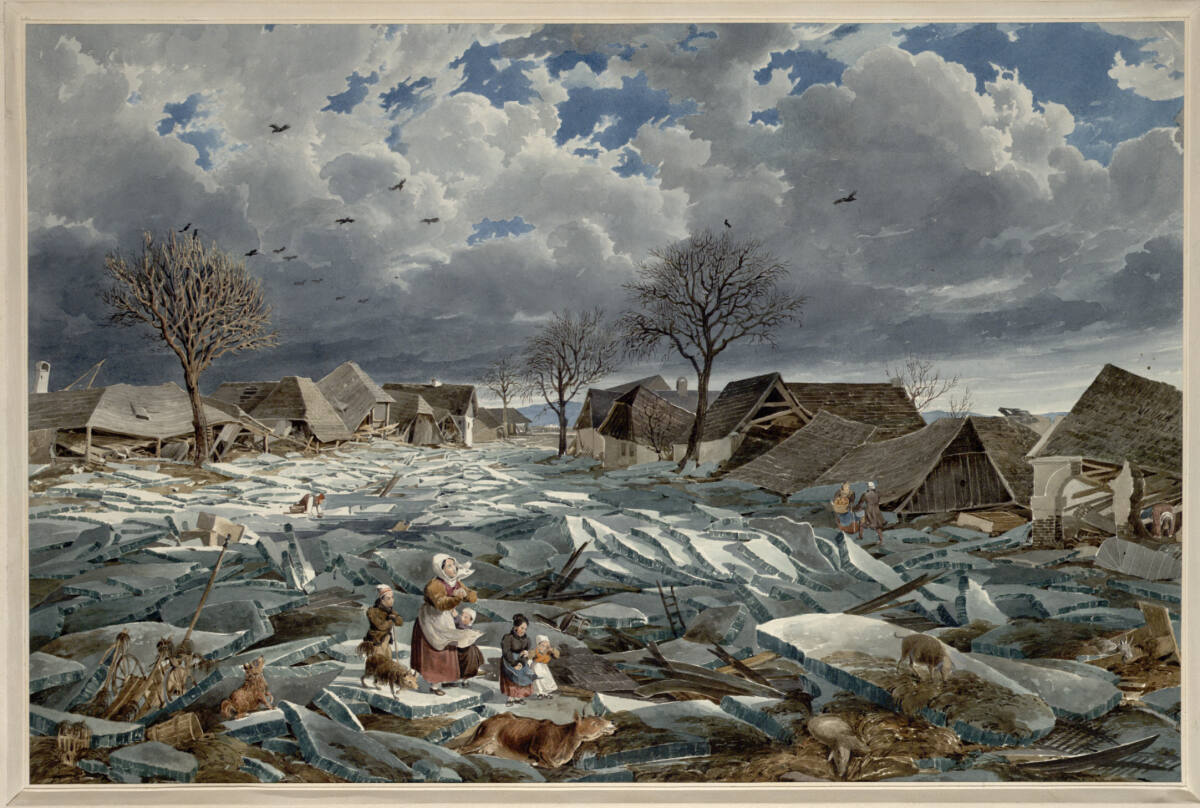 Die Leopoldau am Morgen des 4. März 1830 (Guckkastenblatt), Eduard Gurk, 1830