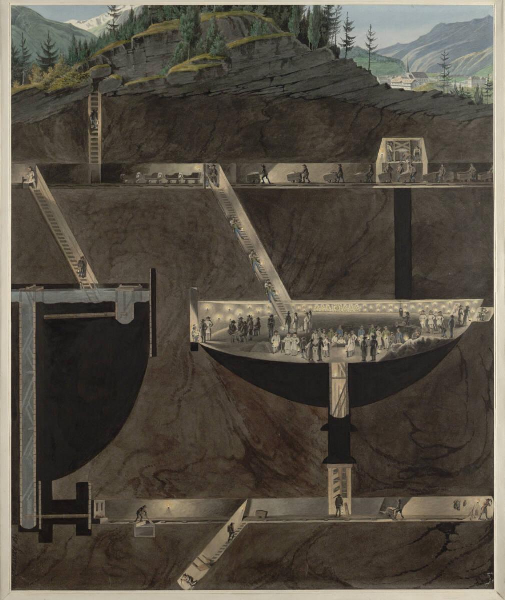 Eduard Gurk?, Das Salzbergwerk von Hallein (Guckkastenblatt), Inv. Nr.: 22618