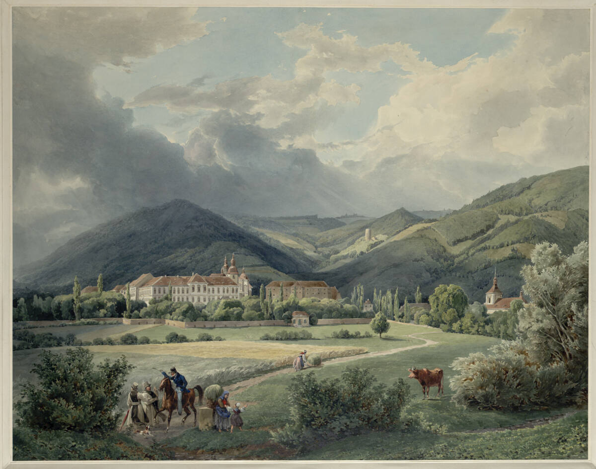 Stift Osseg in der Tschechoslowakei (Guckkastenblatt), Eduard Gurk, 1838