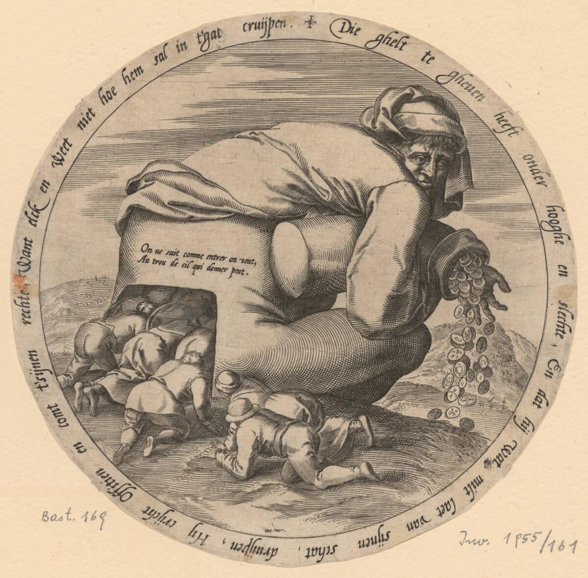 Der Mann mit dem Geldsack und seine Schmeichler, Inv. Nr.: DG1955/161