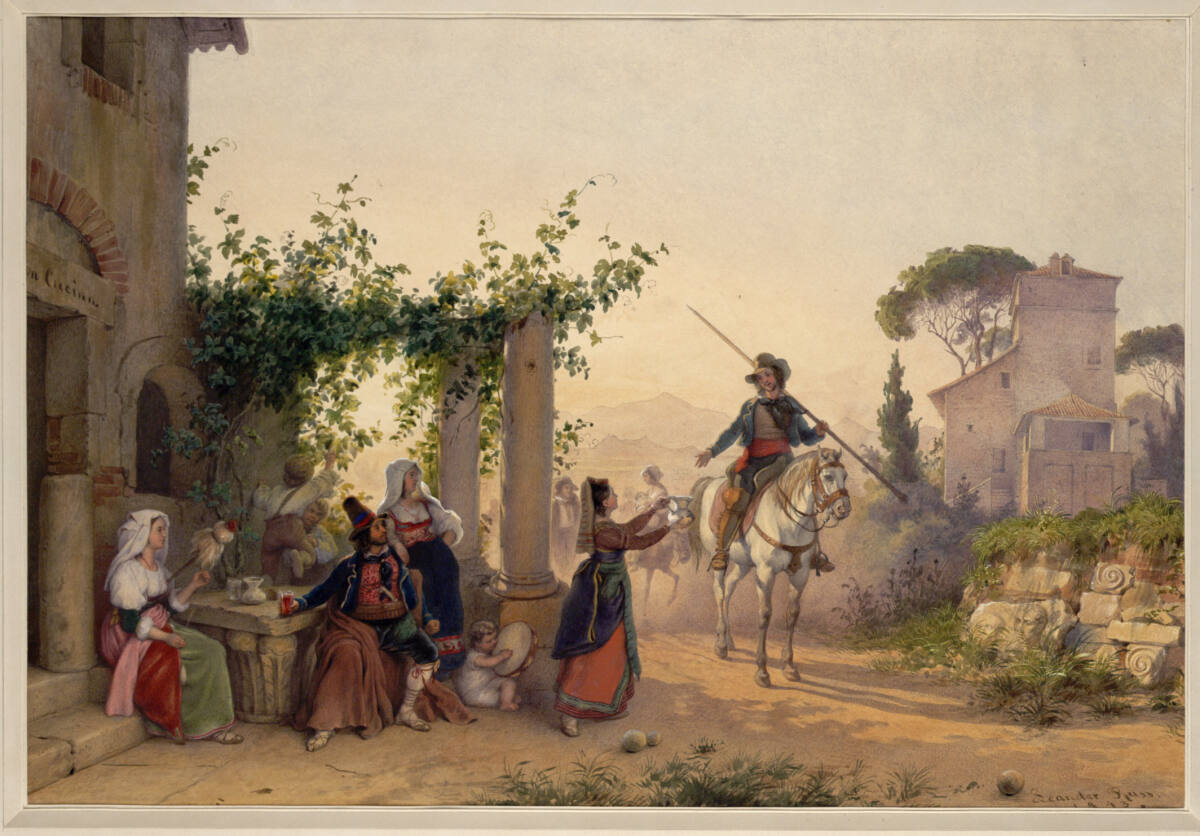 Italienische Landschaft (Guckkastenblatt), Leander Russ, 1843