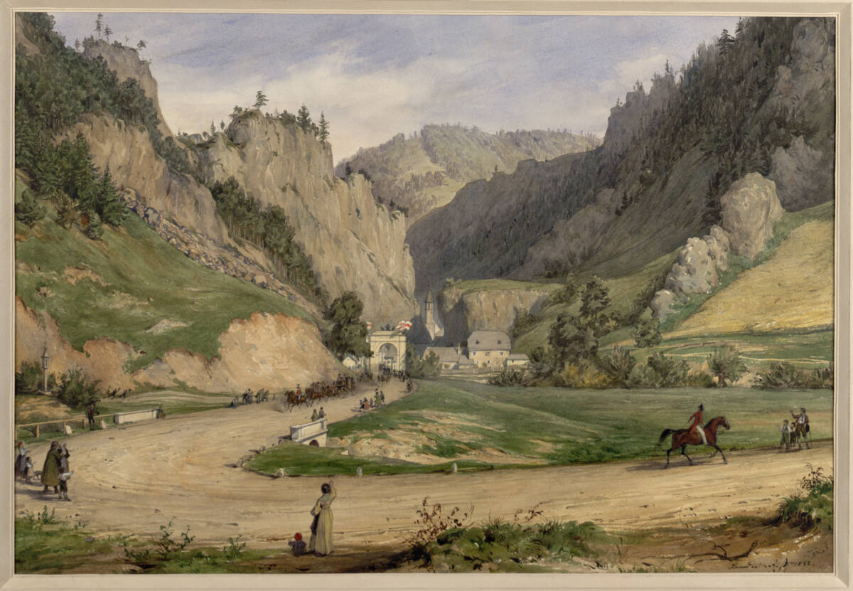 Eröffnung der Semmeringstrecke (Schottwien) (Guckkastenblatt), Leander Russ, 1842