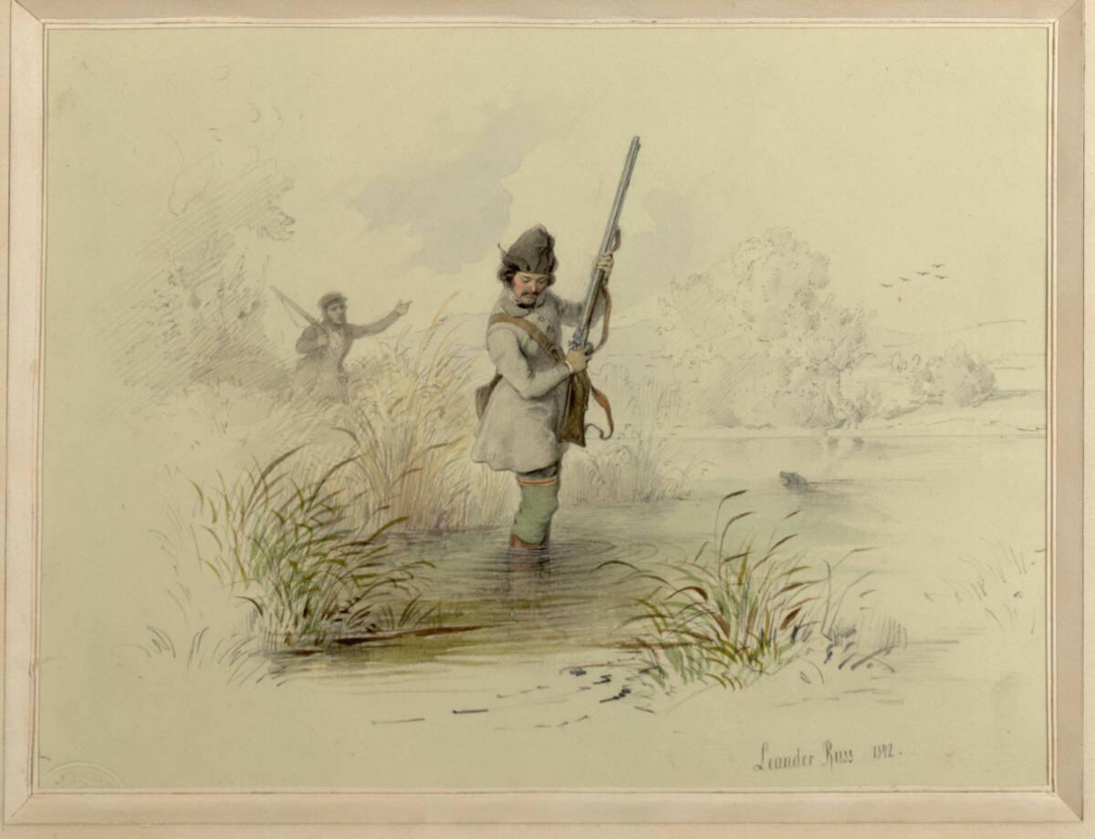 Leander Russ, Szenen aus dem Leben 2. (Auf der Jagd) (Guckkastenblatt), Inv. Nr.: 22794