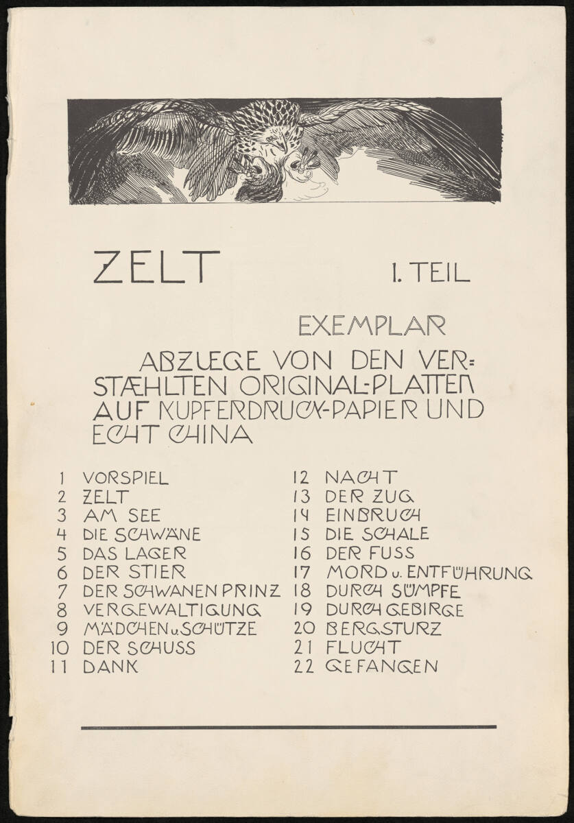 Zelt (Rad. Opus XIV) I. Teil: Inhaltsverzeichnis, Giesecke&Devrient,Leipzig,Berlin, 1912–1915
