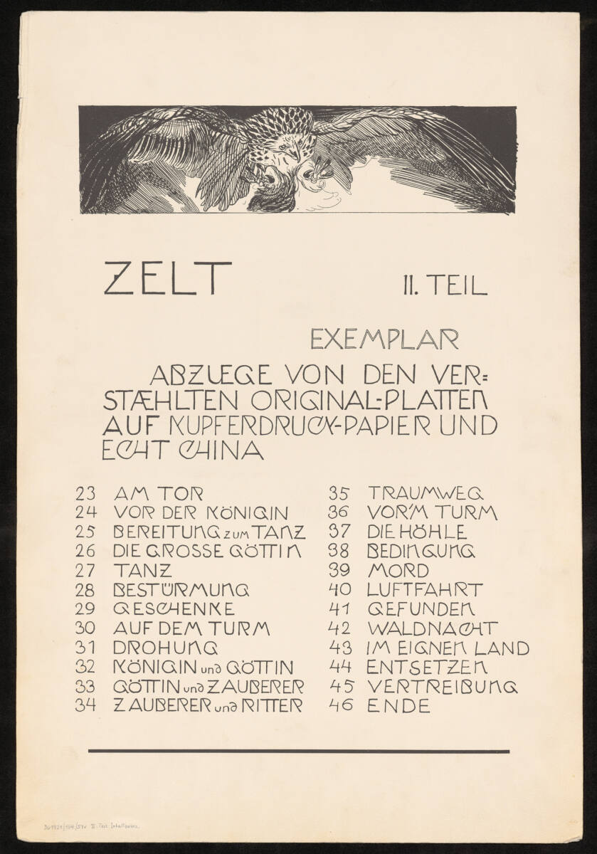 Zelt (Rad. Opus XIV) II. Teil: Inhaltsverzeichnis, Giesecke&Devrient,Leipzig,Berlin, 1912–1915