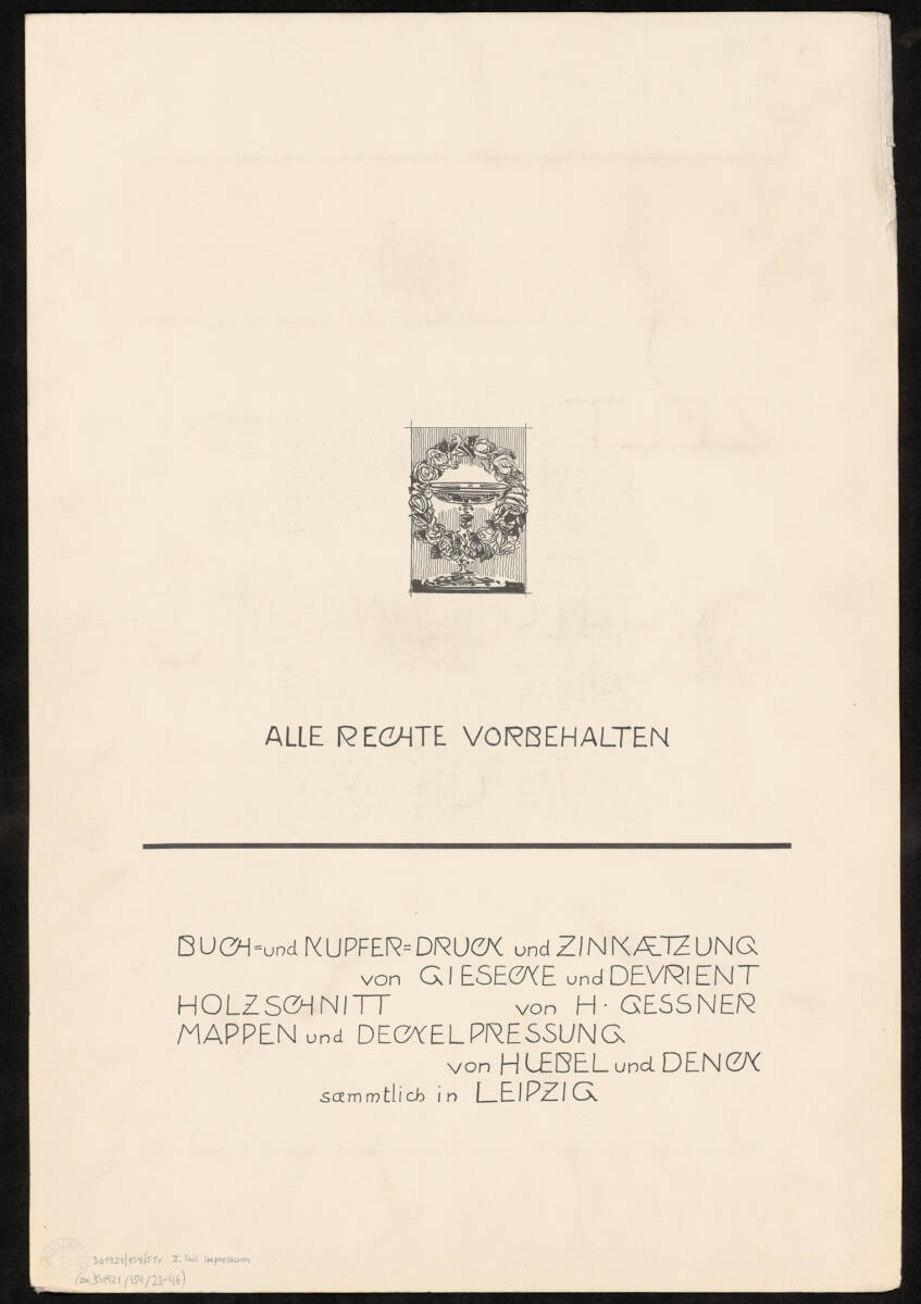 Zelt (Rad. Opus XIV) II. Teil: Impressum, Giesecke&Devrient,Leipzig,Berlin, 1912–1915