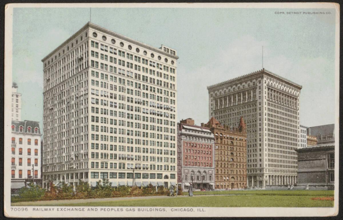 Anonym, Unbeschriebene Postkarte, Railway Exchange und Peoples Gas Building Chicago, Inv. Nr.: …