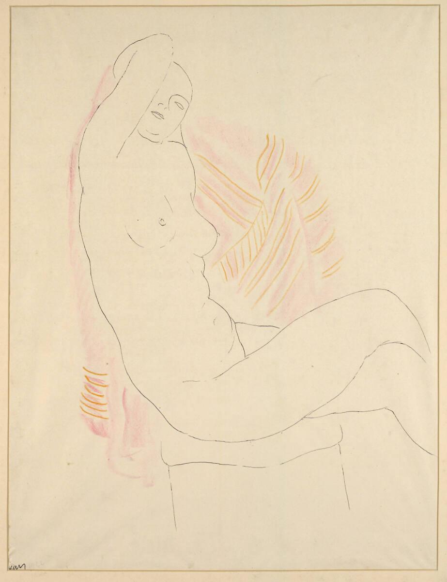 Georges Kars, Weiblicher Akt, sitzend, mit überschlagenen Beinen, Inv. Nr.: 22965