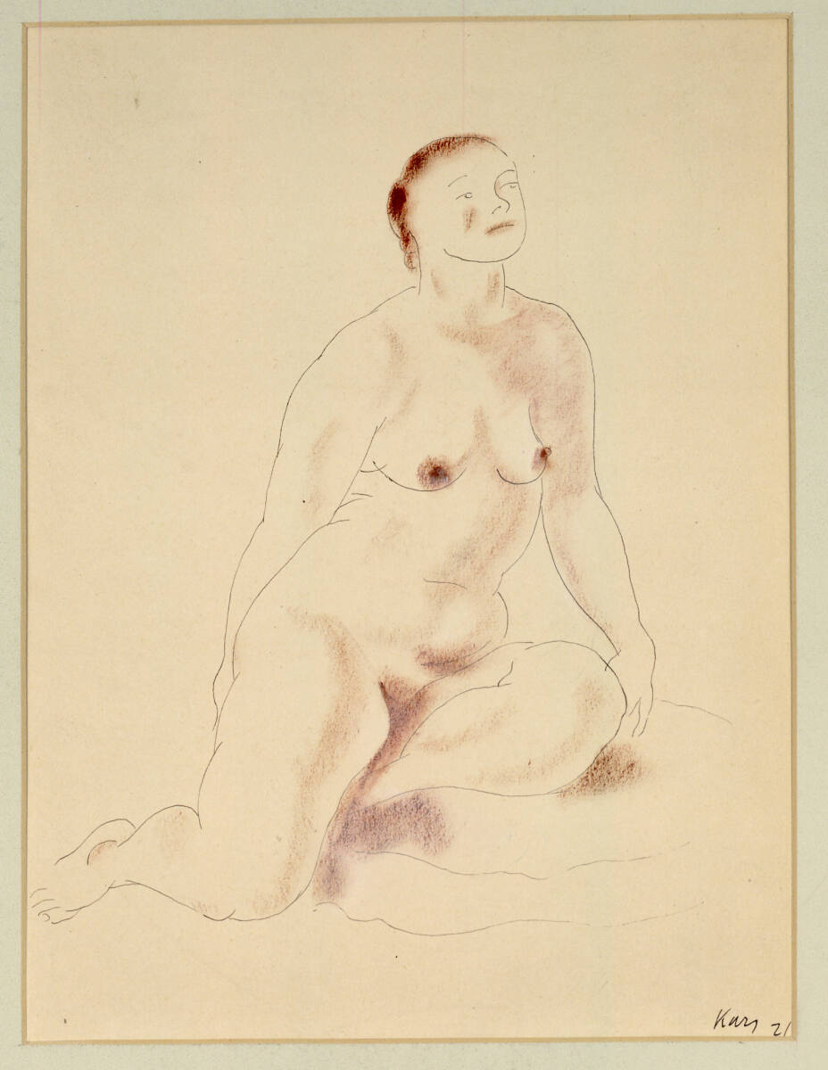 Sitzender Frauenakt nach rechts, mit angezogenem linken Bein, Georges Kars, 1921