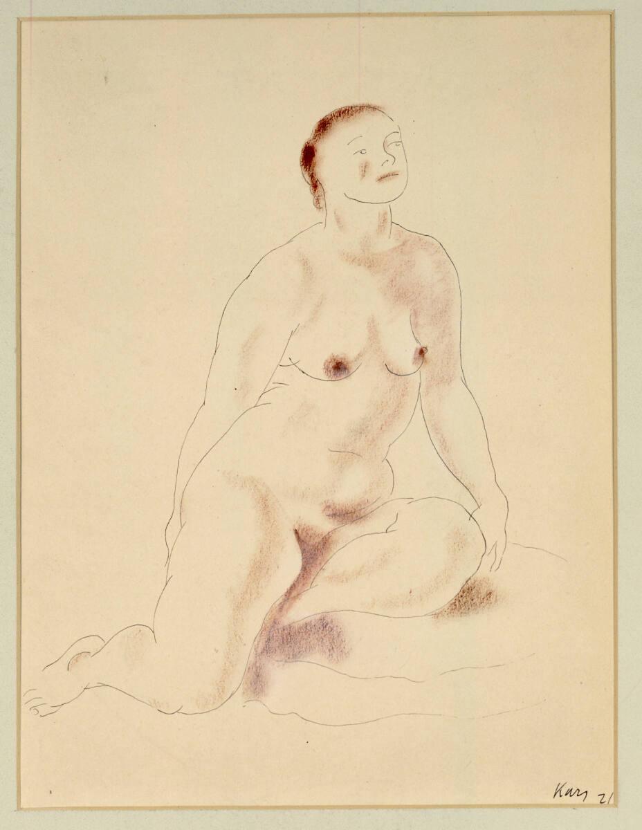 Georges Kars, Sitzender Frauenakt nach rechts, mit angezogenem linken Bein, Inv. Nr.: 23002