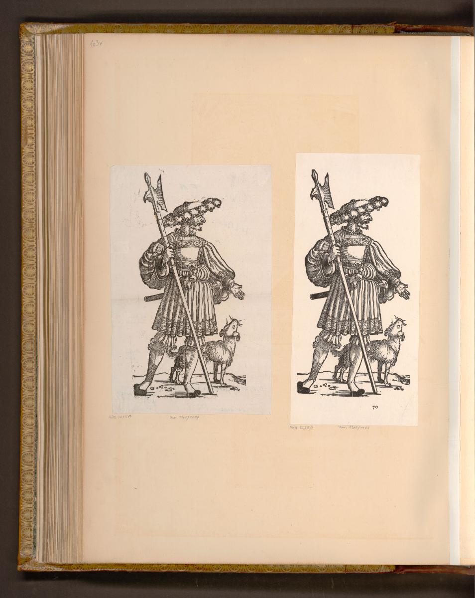 Holzschnitte von und nach Hans Sebald Beham, Fußsoldat mit Hund, Inv. Nr.: Deutsch nach Sektion…