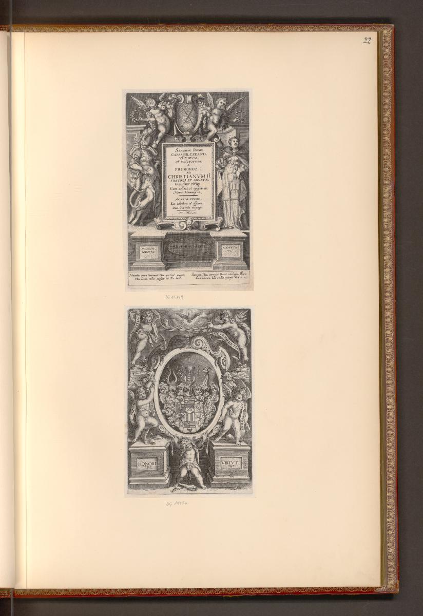 Druckgrafiken der Familien Custos und Kilian, Titelblatt zu Saxoniae ducum imagines; Wappenkart…