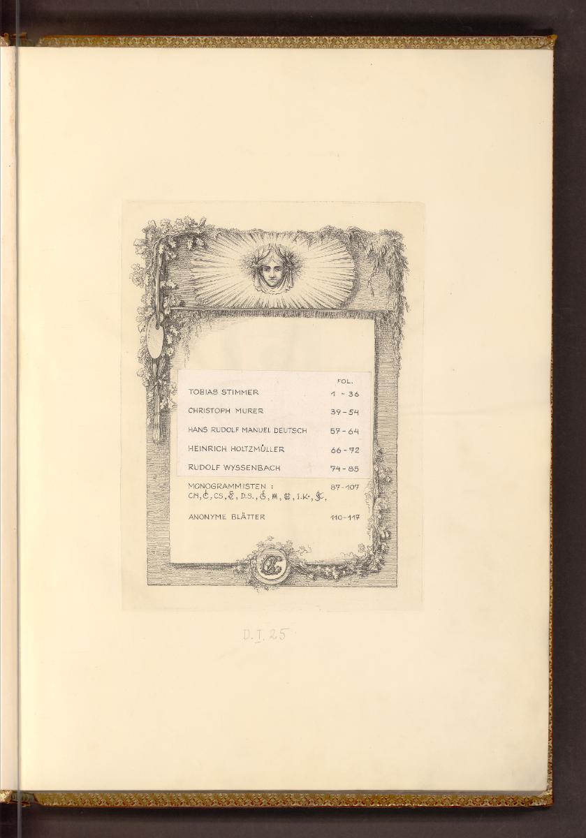 Schweizer Holzschnitte des 16. Jahrhunderts, Inhaltsverzeichnis, Inv. Nr.: Deutsch nach Sektion…