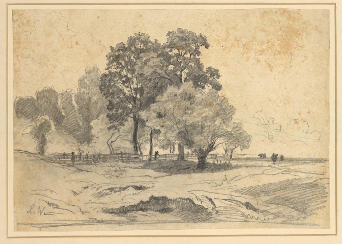 Ludwig Willroider, Uferstück und Bäume auf einer Weide, Inv. Nr.: 23264