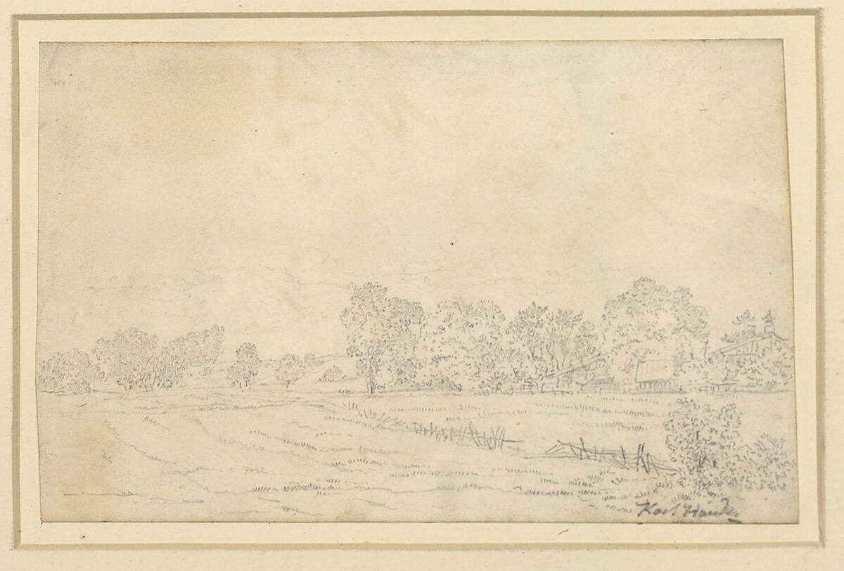 Landschaft mit Gehöft zwischen Bäumen und Wiesenzaun, Karl Haider, 19th century