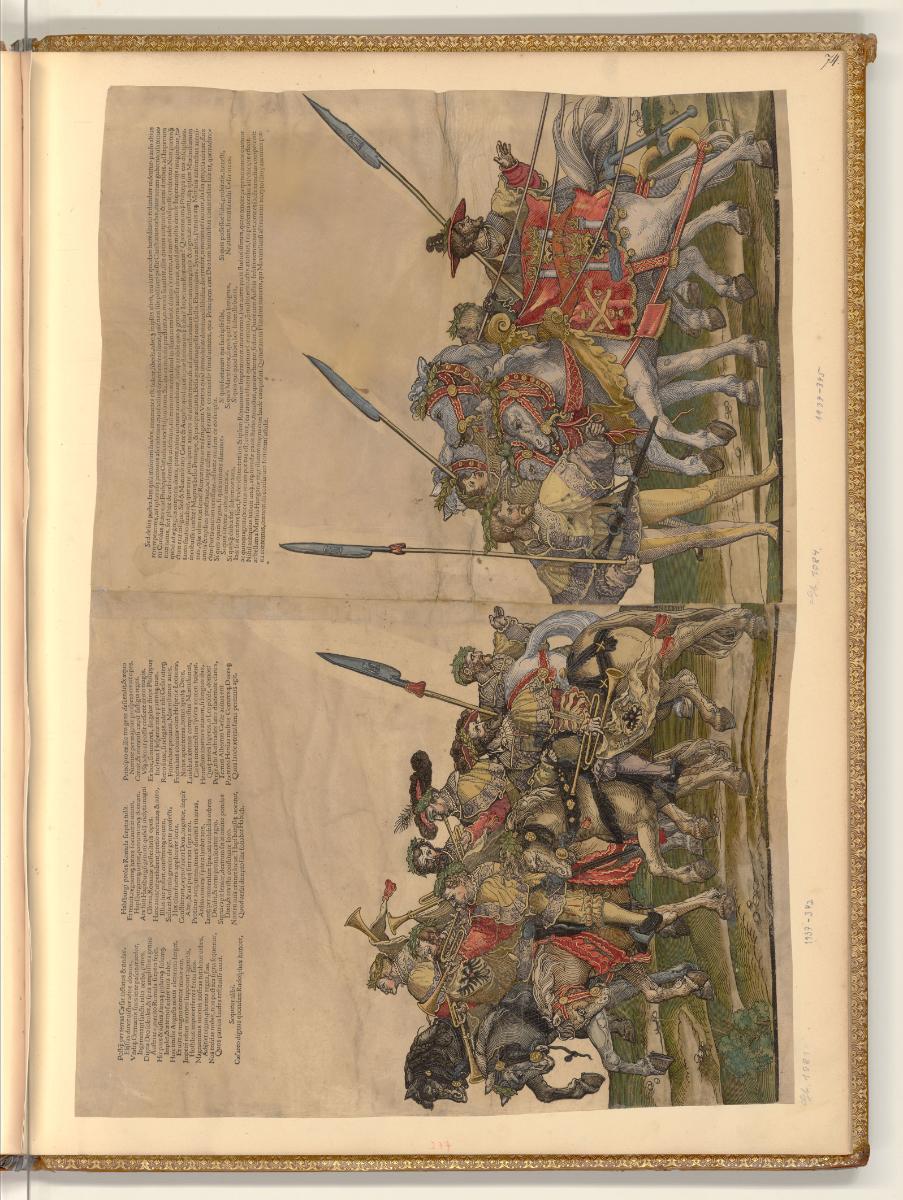 Holzschnitte von Hans Schäufelin, Der Triumphzug Kaiser Karls V., Bl. 2 und 5: Musiker und Reit…