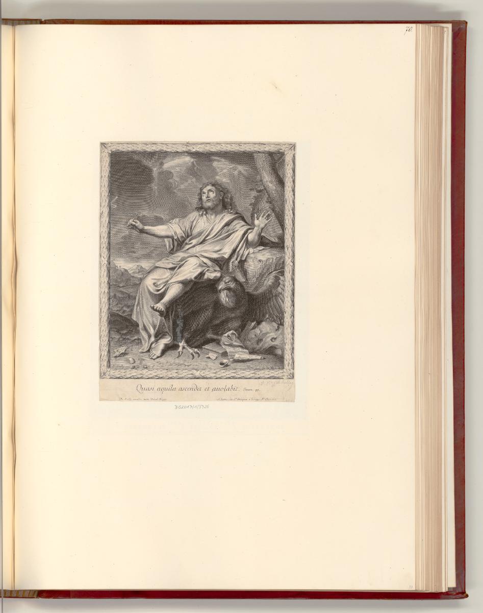 Druckgrafiken von Elias und Johann Hainzelmann sowie Carl Gustav Amling, Evangelist Johannes, I…