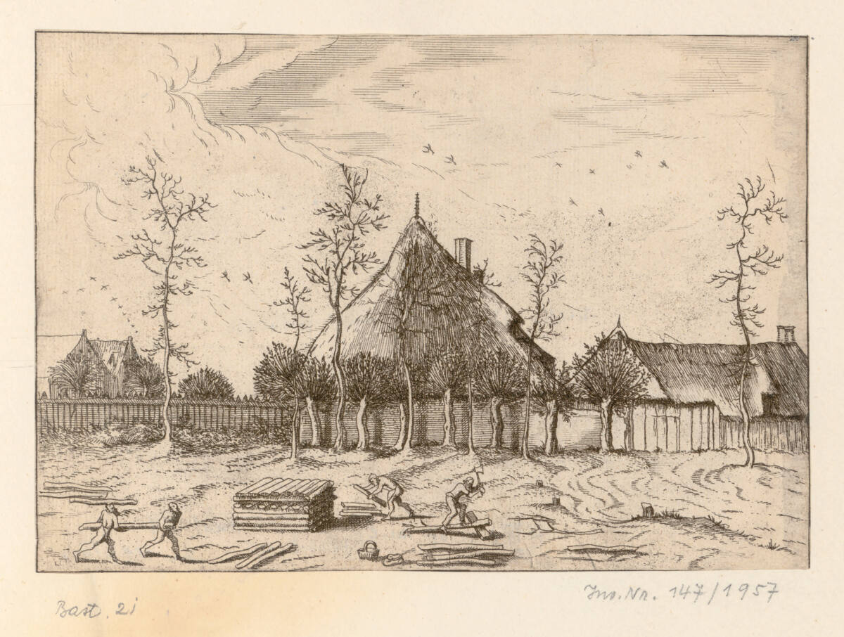 Kleine Landschaft: Bauernhof, Holzhacker im Vordergrund, MeisterderkleinenLandschaften, 1559