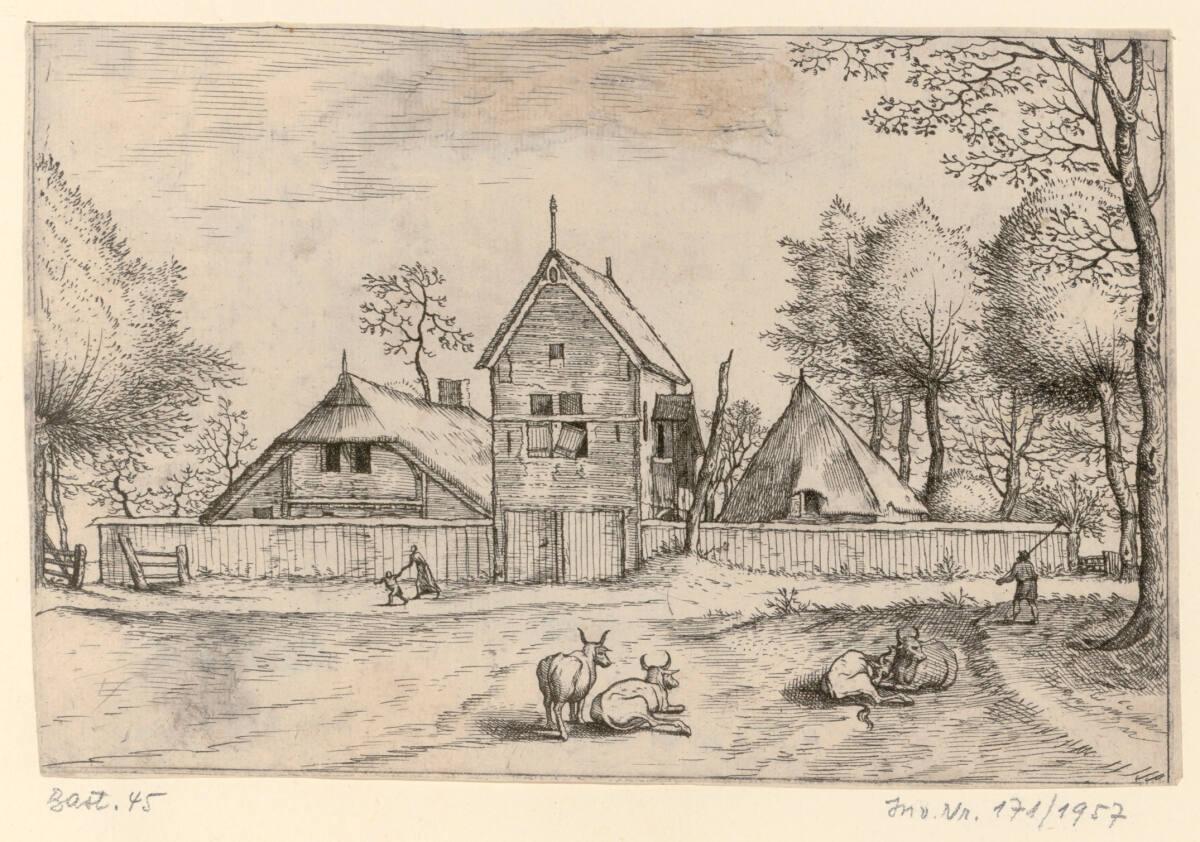 Kleine Landschaft: Gehöft, Kühe und Hirte im Vordergrund, Inv. Nr.: DG1957/171