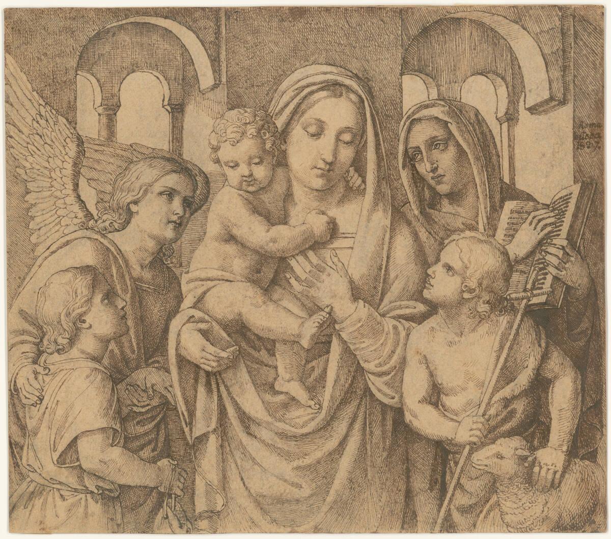 Madonna mit Kind, verehrt von der hl. Elisabeth mit dem Johannesknaben sowie Raphael mit Tobias…