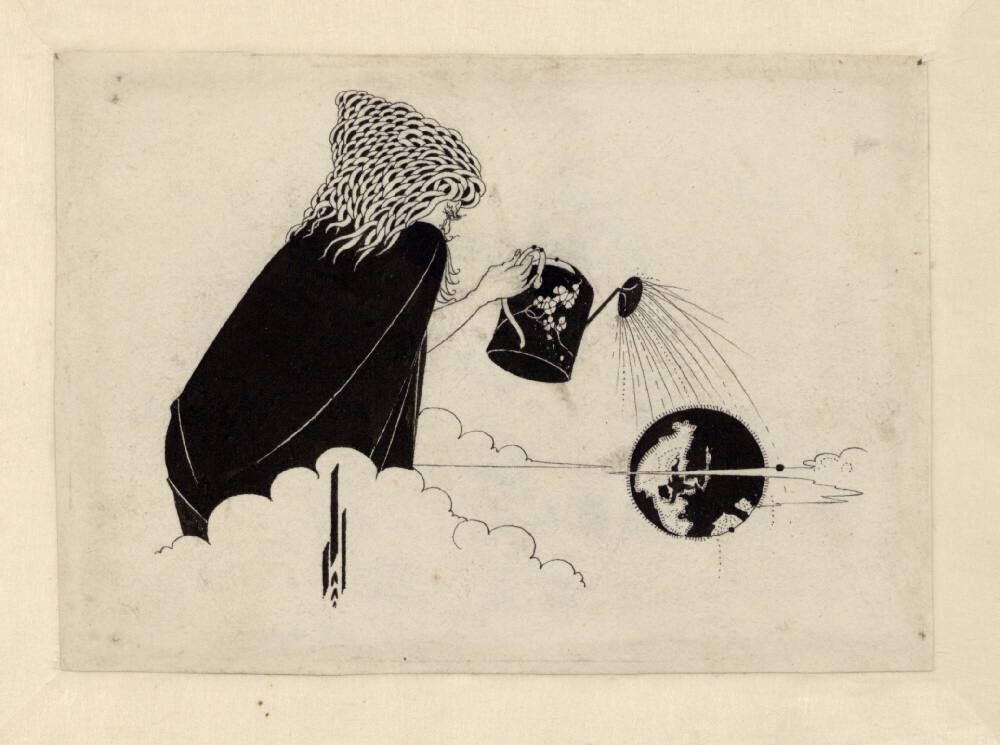 Aubrey Vincent Beardsley, In einen Umhang gehüllter alter Mann, den Erdball gießend, Inv. Nr.: …