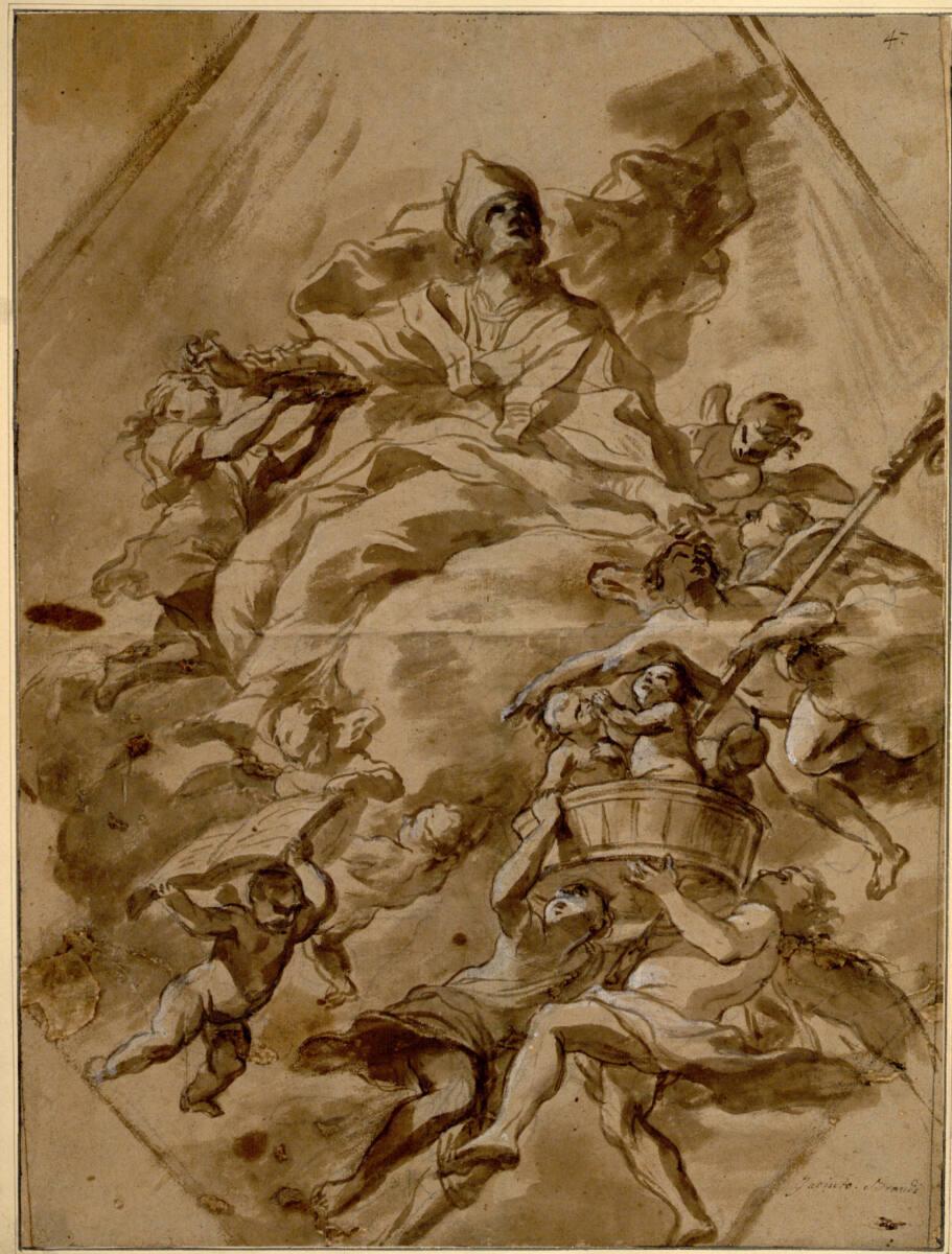 Giovanni Battista Benaschi, Der heilige Nikolaus von Bari in der Glorie; Engel tragen in einem …