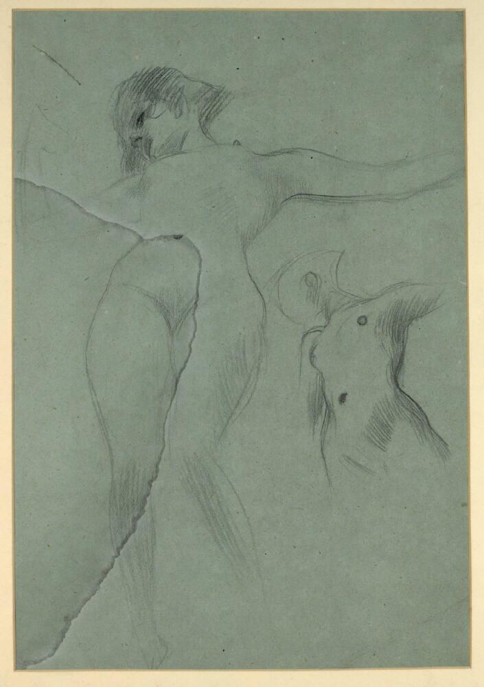 Zwei Studien eines Aktes mit ausgestrecktem Arm für "Die Medizin", Gustav Klimt