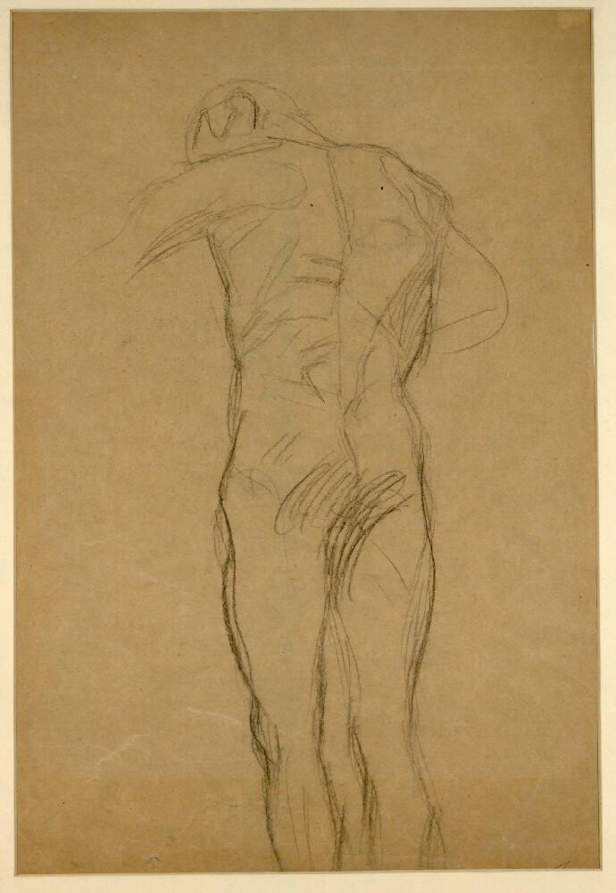 Stehender männlicher Rückenakt (Studie für die Ölskizze für "Die Philosophie"), Gustav Klimt, 1897–1898