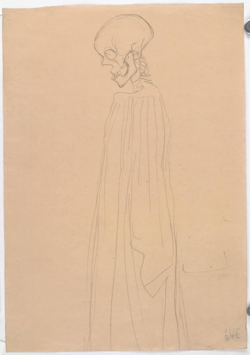 Kniestück eines Skeletts mit langem Gewand (Studie für "Die Hoffnung I"), Gustav Klimt