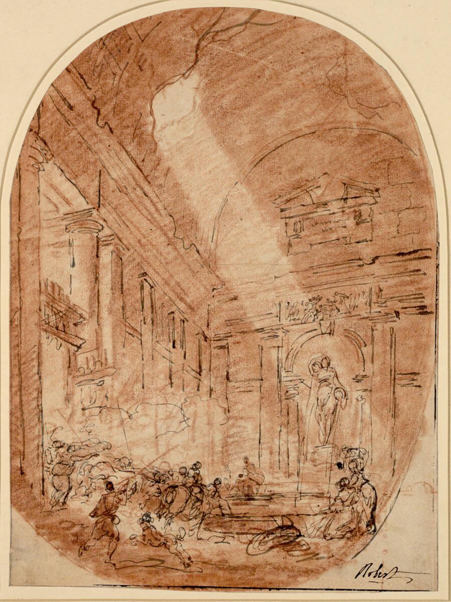 Hubert Robert, Die Pferdetränke, Inv. Nr.: 23705r