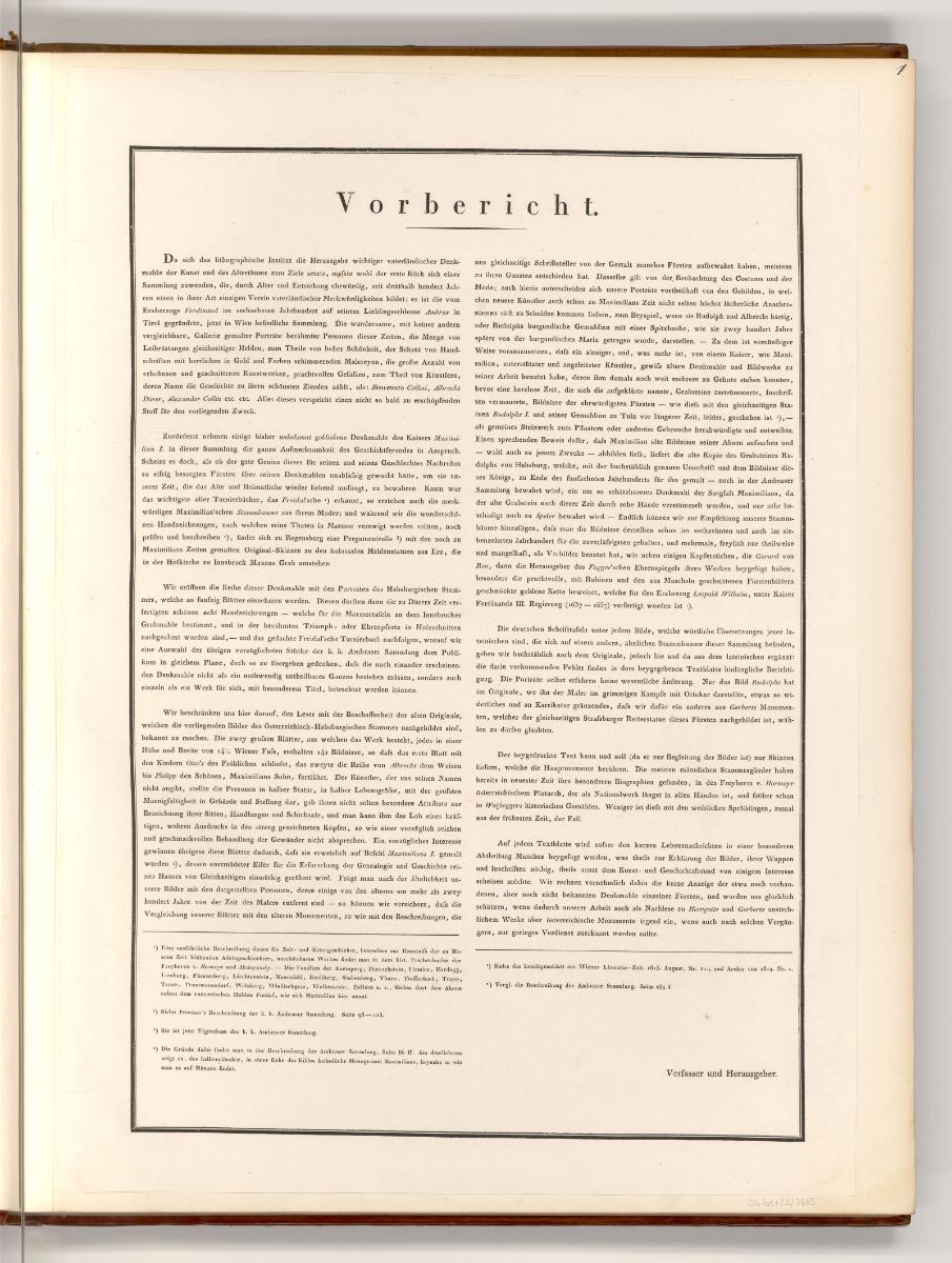 Lithografierter Stammbaum des Hauses Habsburg, Primisser, Alois: Vorbericht des Verfassers und …