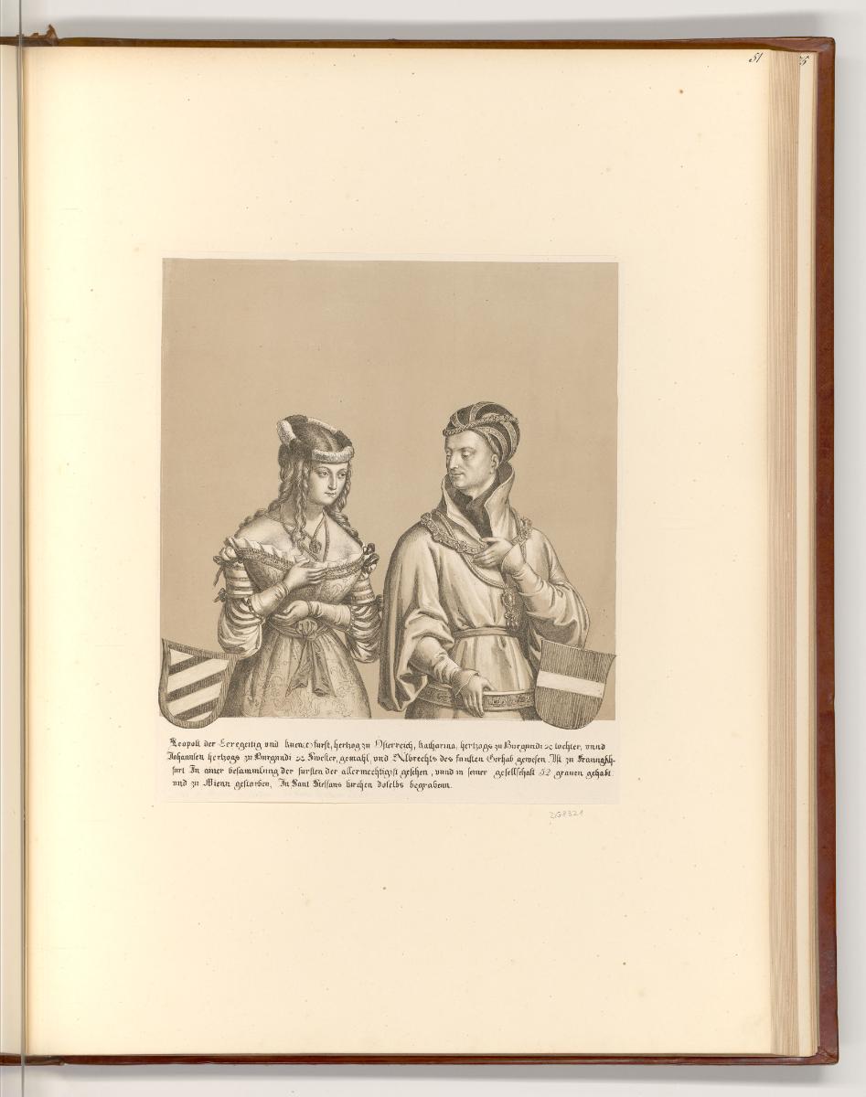 Lithografierter Stammbaum des Hauses Habsburg, Leopold IV., Katharina von Burgund, Inv. Nr.: De…