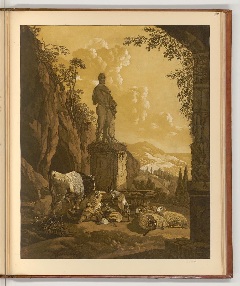Druckgrafiken nach Werken von Christian Wilhelm Dietrich, Antike Statue in einer Landschaft, im…