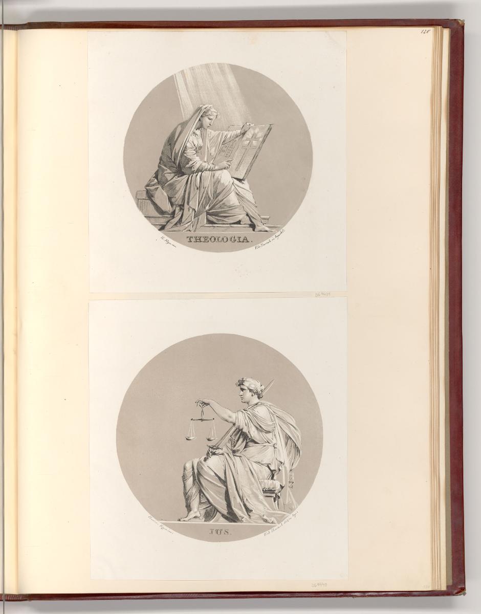 Druckgrafiken nach Werken von Heinrich Friedrich Füger, Personifikationen, Theologia, Jus (Rund…