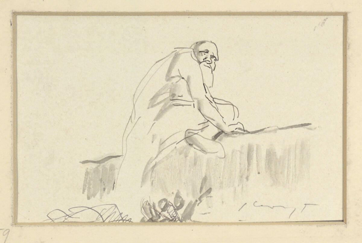 Max Slevogt, Über eine Mauer kletternder, grimmiger alter Mann mit Bart, Inv. Nr.: 23796