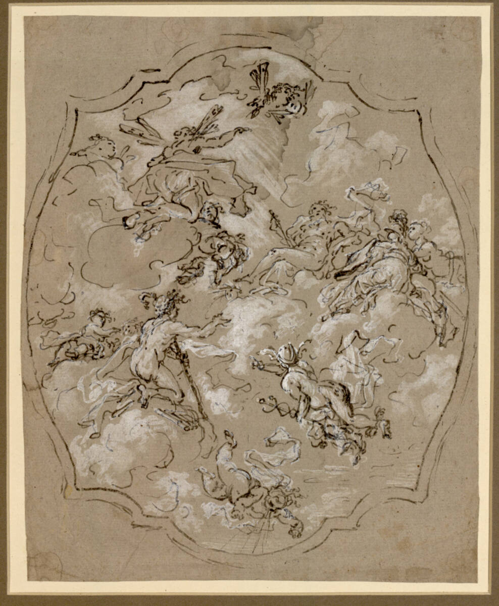 Mythologische Darstellung. Jupiter von in Wolken thronenden Göttern, Genien und Amoretten umgeben, Fedele Fischetti
