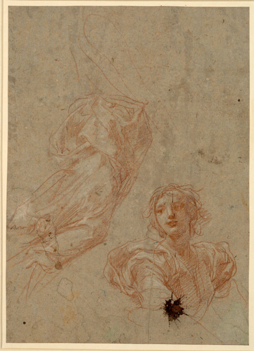 Studienblatt. Draperiestudie für einen schwebenden Engel; weibliche Halbfigur, Baldassare Franceschini, gen. il Volterrano