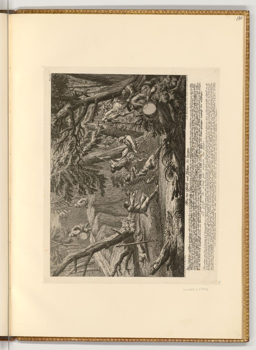 Radierungen von Johann Elias Ridinger, Wie der Wolff mit Netzen zu fangen, Inv. Nr.: Deutsch na…