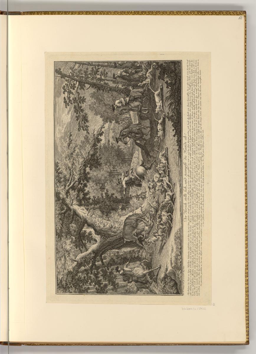 Radierungen von Johann Elias Ridinger, Der Hirsch stellt sich, und kaempfft die Hunde ab, Inv. …