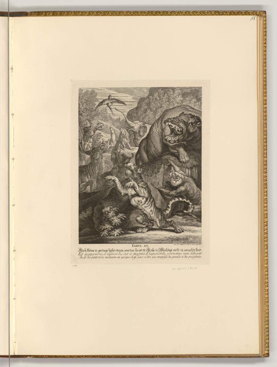 Radierungen von Johann Elias Ridinger, Fabul XV.: Auch kleine und geringe haben etwas, warum si…