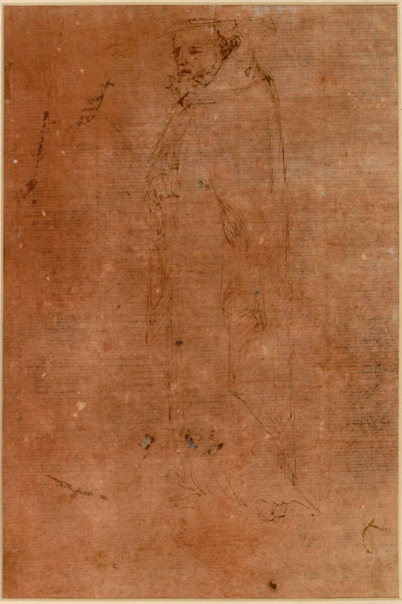 Anonym, Nach links stehende Mantelfigur eines Bärtigen mit Barett (Thomas Beckett ?, Petrus Martyr ?)
